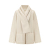 INTO THE EAST 25 Autumn/Winter Ivory White Textured Scarf/Cotton Jacket with Frayed Edges Straight Leg Pants ITE-E1DGAW102IY20JK-XYB Cotton Jacket